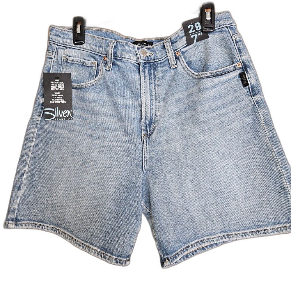 Silver Womens Vintage Long Shorts Indigo Blue‎ Jean High Rise  29 7.5 NWT
